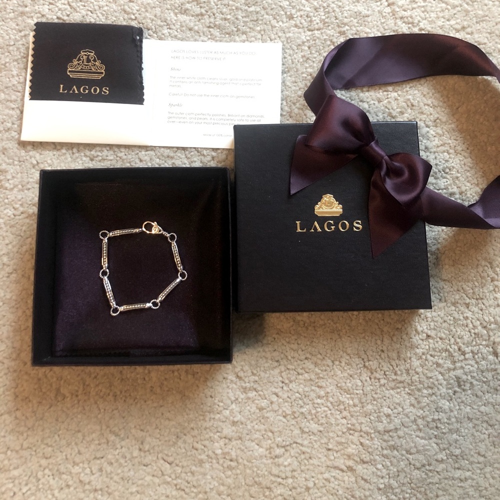 NWOT Lagos Icon Beaded Link Bracelet SS & 18k